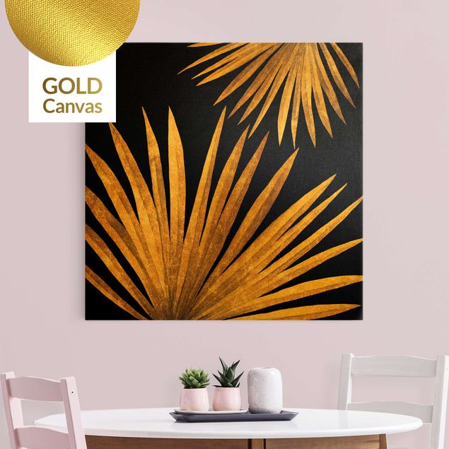 Leinwandbilder Gold Canvas Gold - Palmenblatt auf Schwarz