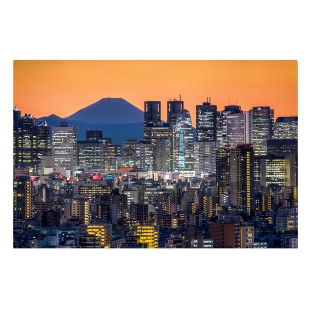 schöne Leinwandbilder Tokio mit dem Fuji am Abend