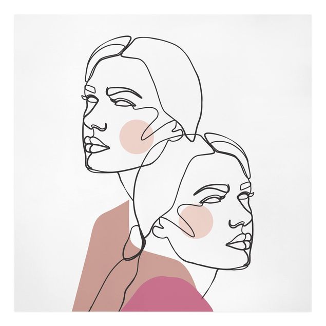 Leinwandbild - Line Art Frauen Portrait Wangen Rosa - Quadrat 1:1