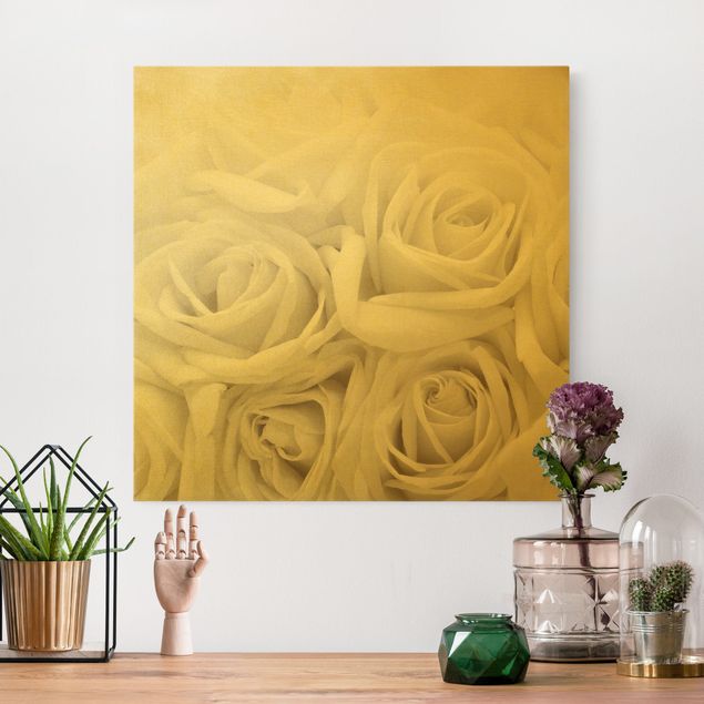 Leinwandbilder Gold Canvas Weiße Rosen