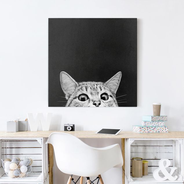 Leinwandbilder schwarz-weiß Illustration Katze Schwarz Weiß Zeichnung