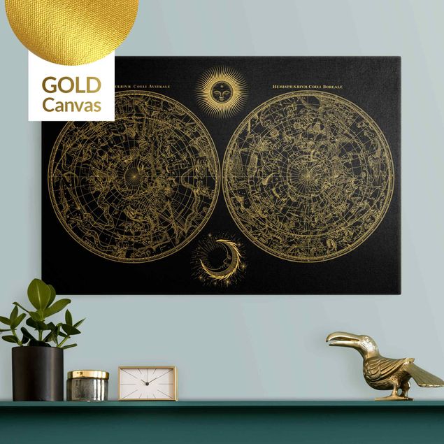 Leinwandbilder Gold Canvas Antike Vintage Sternenkarte Schwarz