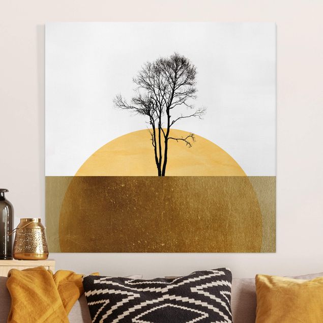 Leinwand Natur Goldene Sonne mit Baum
