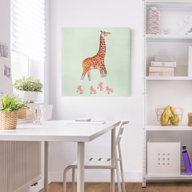Tierbilder Leinwand Giraffe mit Rollschuhen