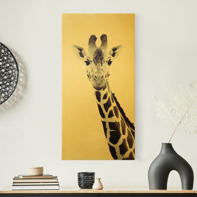 Leinwandbilder Gold Canvas Giraffen Portrait in Schwarz-weiß