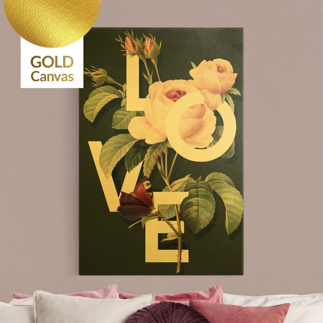 Leinwand Gold Florale Typografie - Love