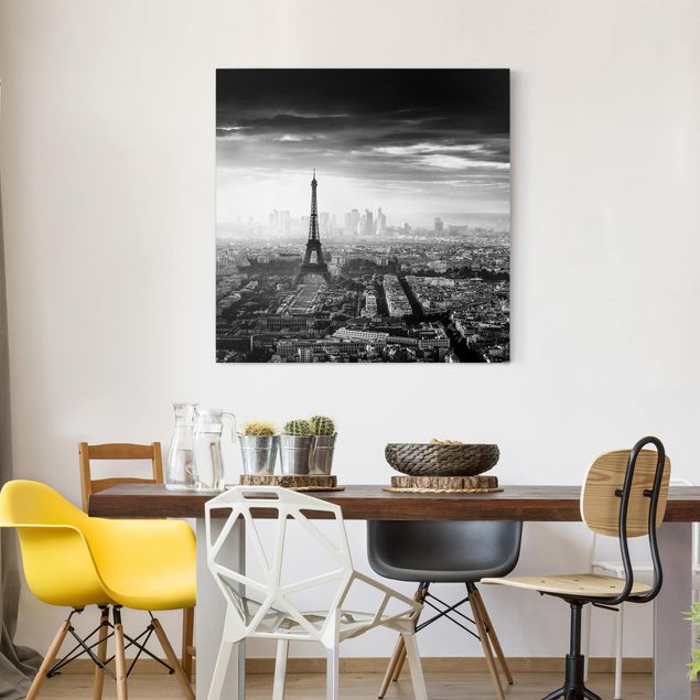 Skyline Leinwand Der Eiffelturm von Oben Schwarz-weiß
