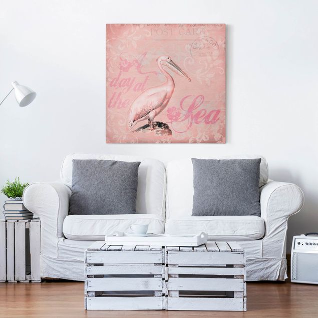 Leinwandbilder Tiere Shabby Chic Collage - Pelikan
