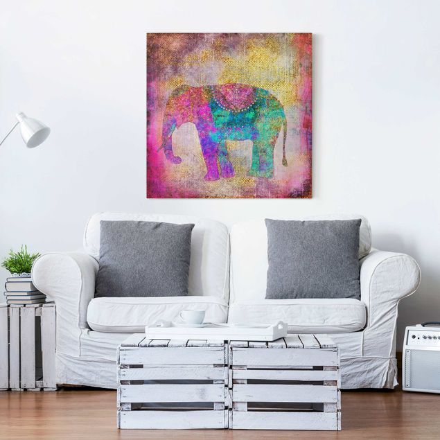Leinwand Tiere Bunte Collage - Indischer Elefant