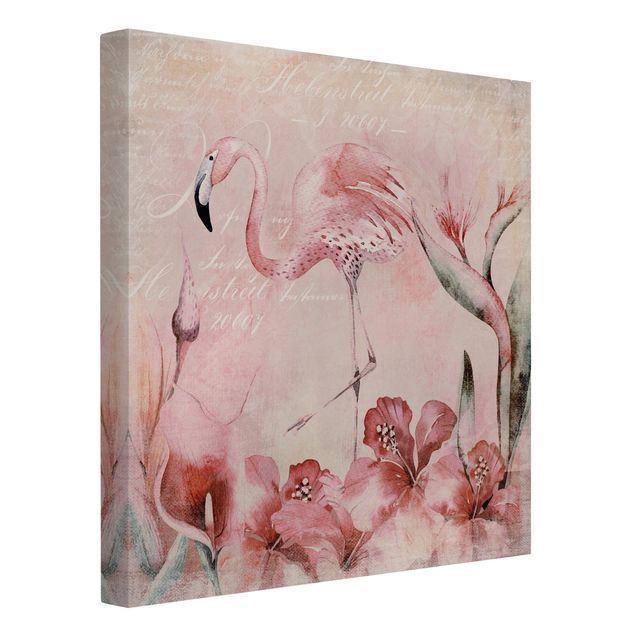 Wandbilder Shabby Chic Collage - Flamingo