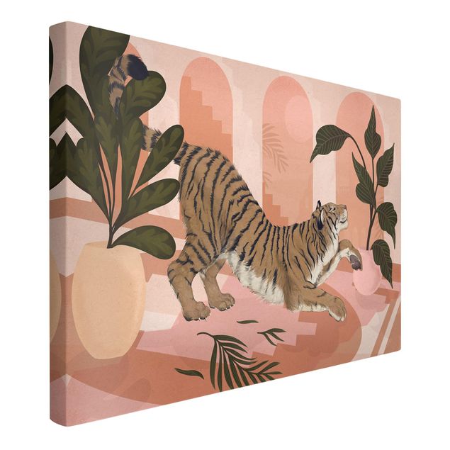 Wandbilder Illustration Tiger in Pastell Rosa Malerei