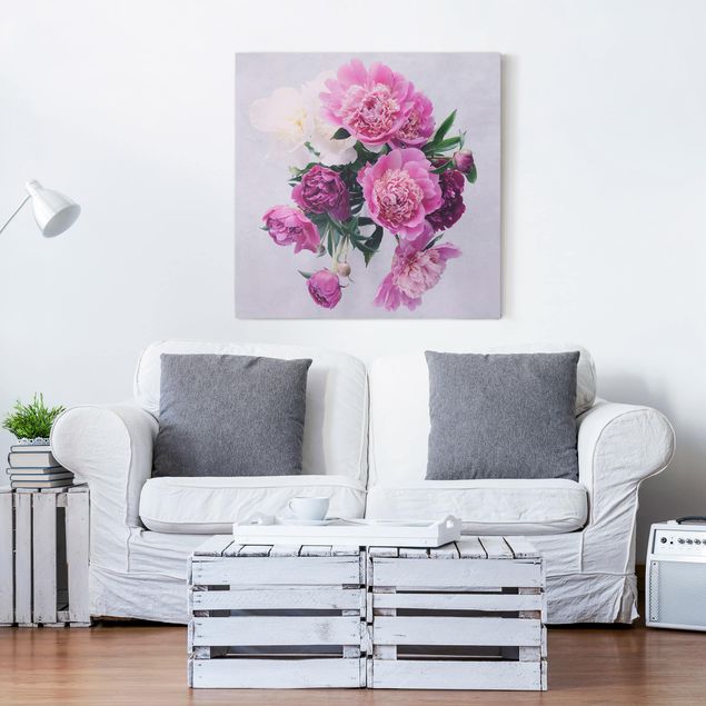 Leinwandbilder Blumen Pfingstrosen Shabby Rosa Weiß