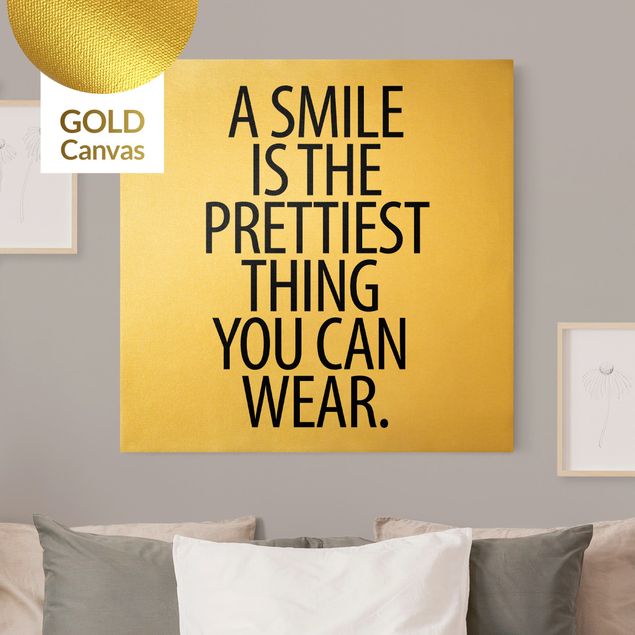 Leinwandbilder Gold A Smile is the prettiest thing Sans Serif
