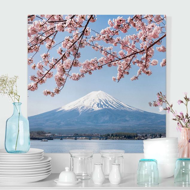 Leinwandbilder Naturmotive Kirschblüten mit Berg Fuji