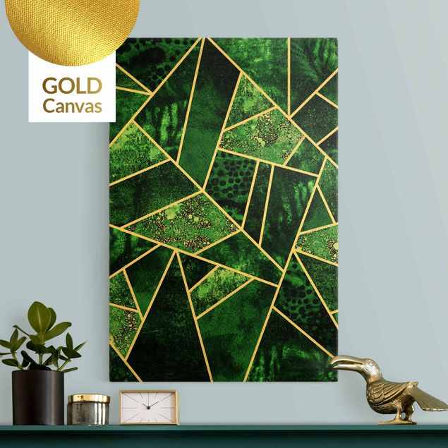 Leinwandbilder Gold Canvas Goldene Geometrie - Dunkler Smaragd