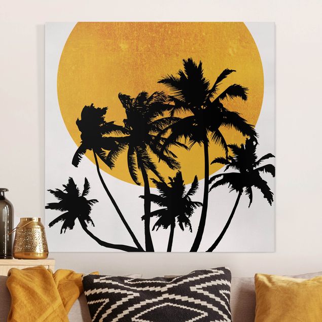 Leinwand Natur Palmen vor goldener Sonne