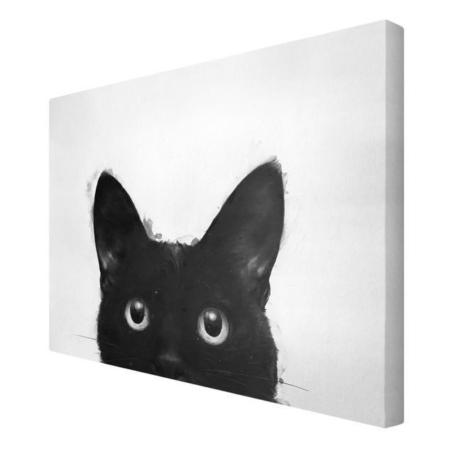 Leinwandbilder kaufen Illustration Schwarze Katze auf Weiß Malerei