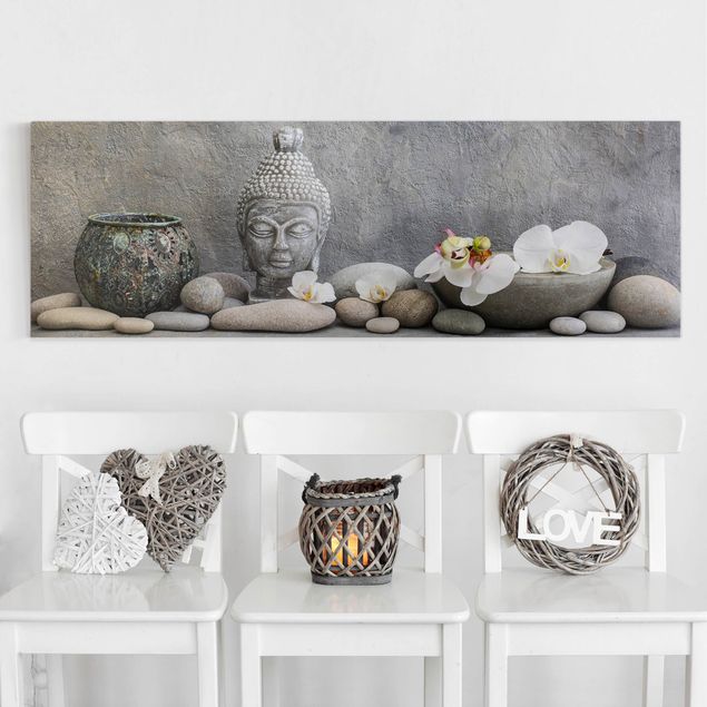 Leinwandbilder Buddha Zen Buddha mit weißen Orchideen