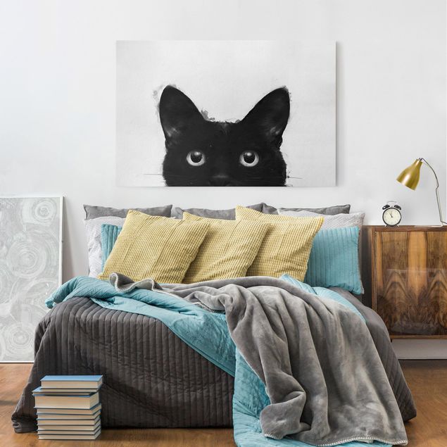 Leinwandbilder Tiere Illustration Schwarze Katze auf Weiß Malerei
