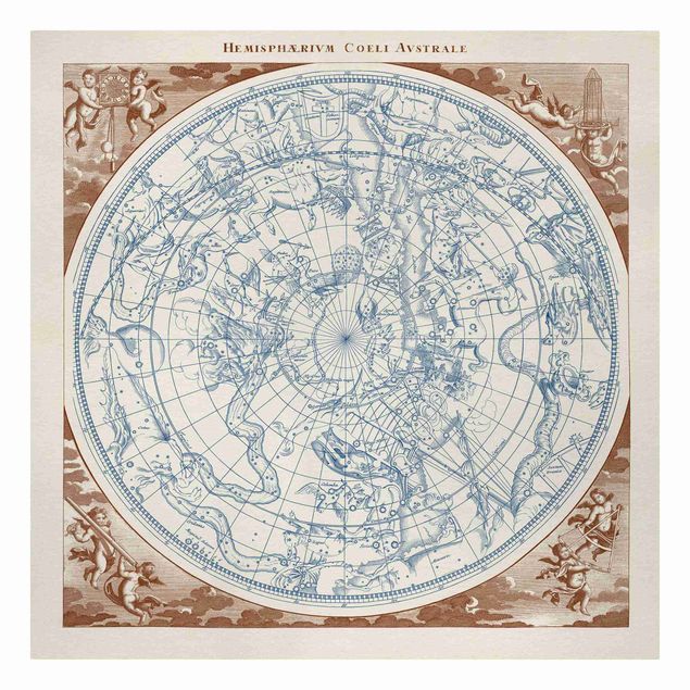 Leinwandbild - Vintage Sternenkarte Südliche Hemissphere - Quadrat 1:1