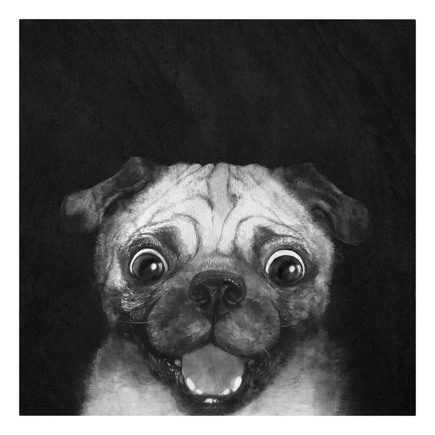schöne Bilder Illustration Hund Mops Malerei auf Schwarz Weiß