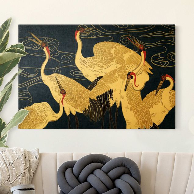 Leinwandbilder Gold Canvas Kraniche mit goldenen Federn II