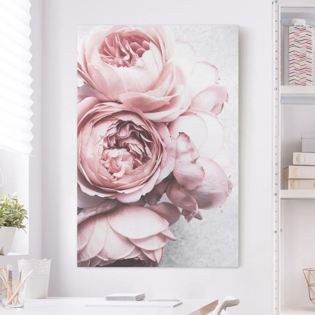 Leinwandbilder Rosen Rosa Pfingstrosenblüten Shabby Pastell