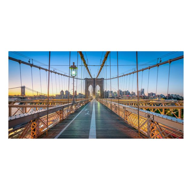 Leinwandbild - Morgenblick von der Brooklyn Bridge - Querformat 2:1