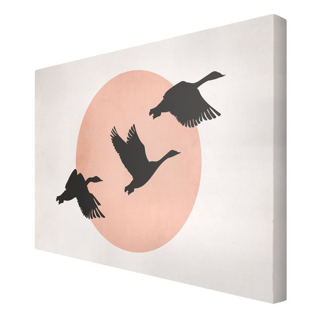 Wandbilder Vögel vor rosa Sonne III