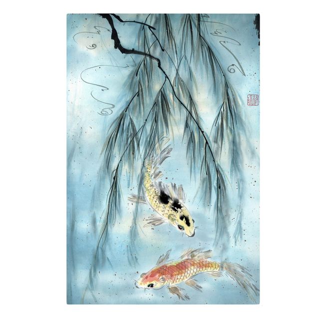 Leinwandbilder Japanische Aquarell Zeichnung Goldfische II