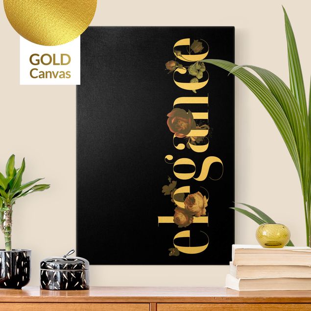 Leinwandbilder Gold Elegance - Blumen Schwarz