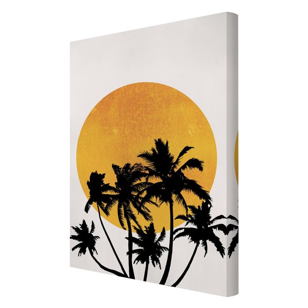 Leinwandbilder kaufen Palmen vor goldener Sonne