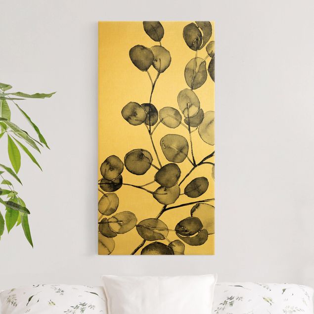 Leinwandbilder Gold Canvas Schwarz Weiß Aquarell Eukalyptuszweig