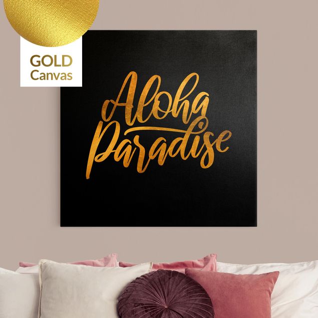 Leinwandbilder Gold Canvas Gold - Aloha Paradise auf Schwarz
