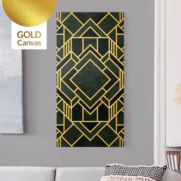 Leinwandbilder Gold Goldene Geometrie - Art Deco Blau