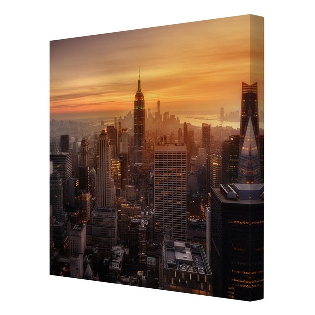 Leinwandbild - Manhattan Skyline Abendstimmung - Quadrat 1:1