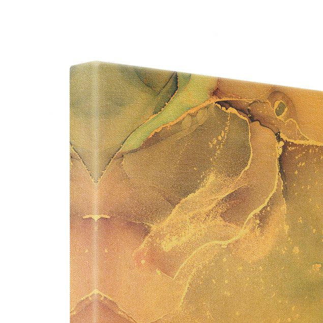 Leinwandbild Gold - Aquarell Pastell Rosa mit Gold - Quadrat 1:1