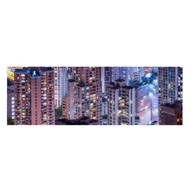 Leinwandbild - Hongkong Lichtermeer - Panorama 3:1
