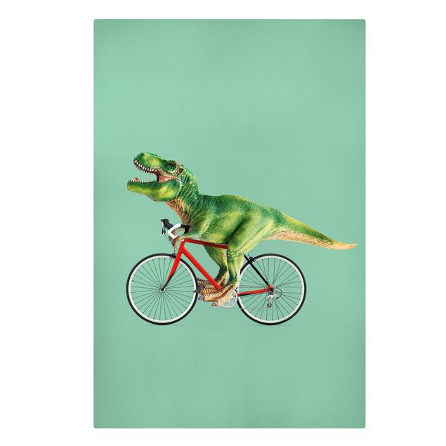 Leinwandbilder Dinosaurier mit Fahrrad