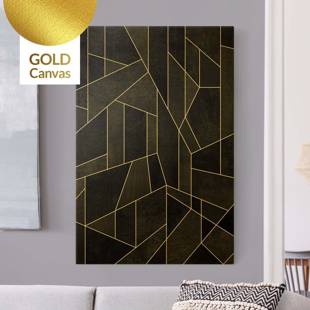 Leinwandbilder Gold Schwarz Weiß Geometrie Aquarell