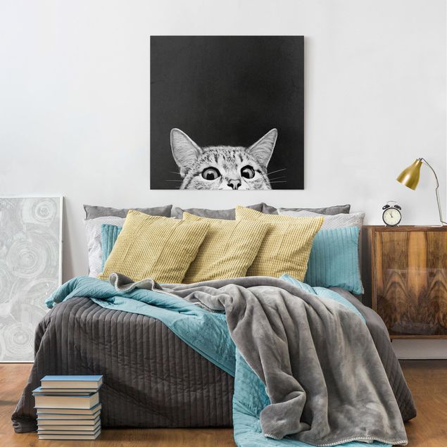 Leinwand Tiere Illustration Katze Schwarz Weiß Zeichnung