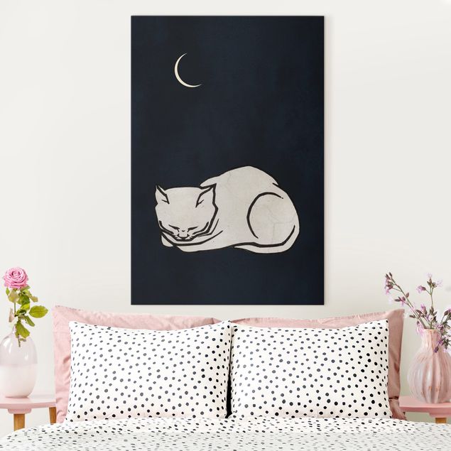 Leinwandbild Hund Schlafende Katze Illustration