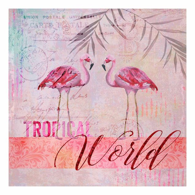 schöne Bilder Vintage Collage - Tropical World Flamingos