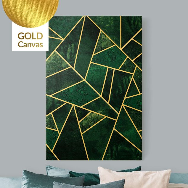 Leinwandbilder Gold Canvas Goldene Geometrie - Dunkles Türkis