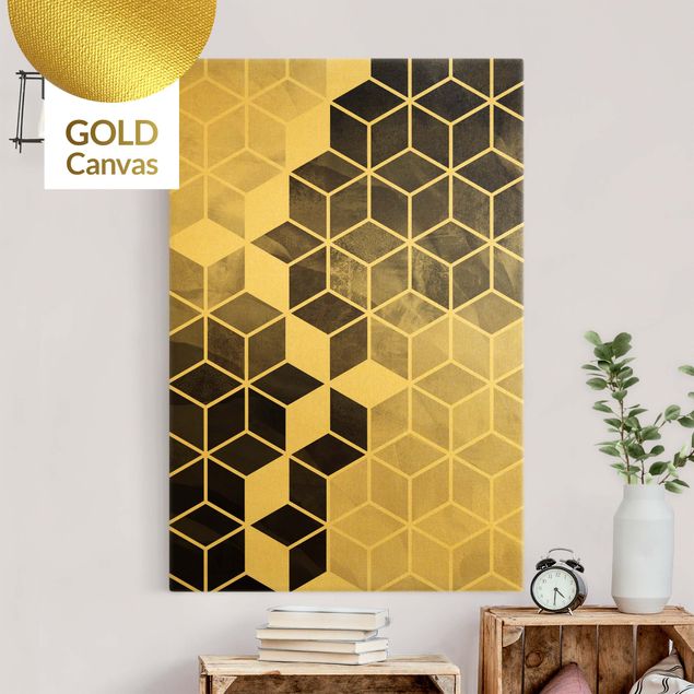 Leinwand Gold Goldene Geometrie - Schwarz Weiß