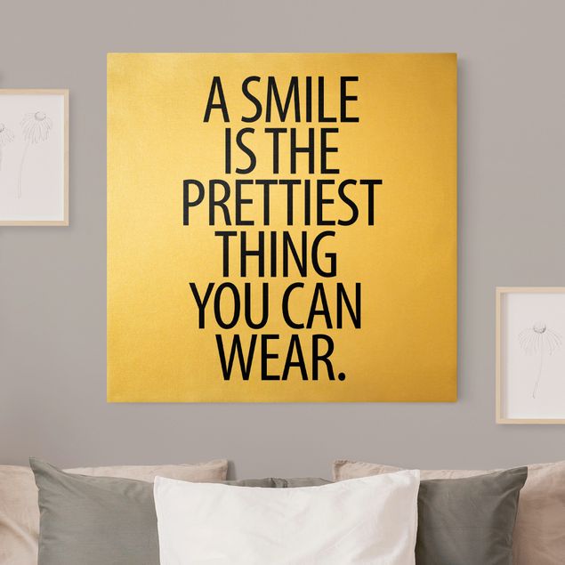 Leinwand mit Spruch A Smile is the prettiest thing Sans Serif