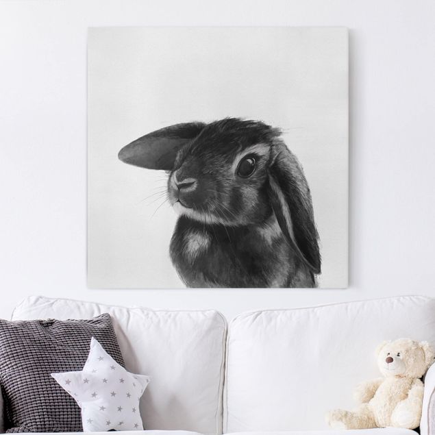 Leinwandbilder schwarz-weiß Illustration Hase Schwarz Weiß Zeichnung