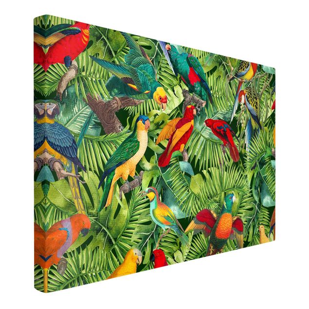 schöne Bilder Bunte Collage - Papageien im Dschungel