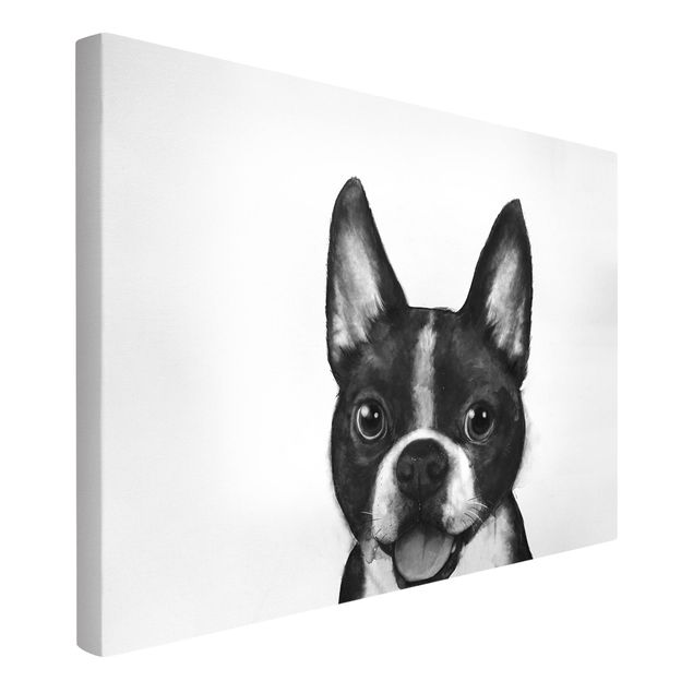 Leinwand Tiere Illustration Hund Boston Schwarz Weiß Malerei