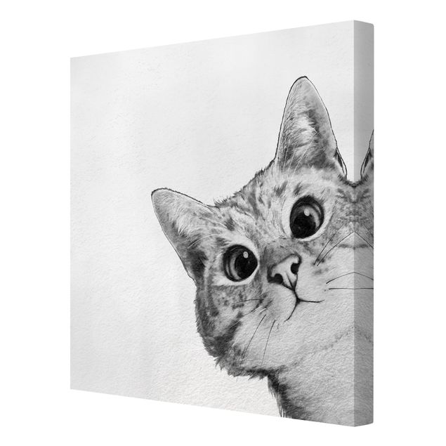 Leinwandbilder Illustration Katze Zeichnung Schwarz Weiß